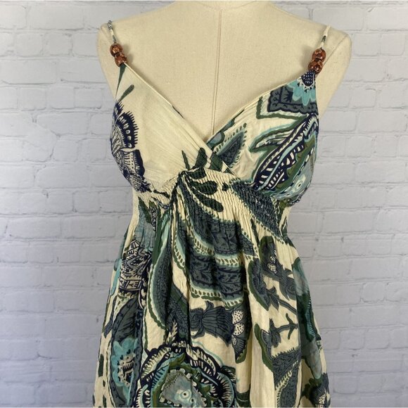 ⭐ 3/$15 Derek Heart Small 100% Cotton Y2K Cream Blue Paisley Boho Mini Dress - Picture 2 of 12